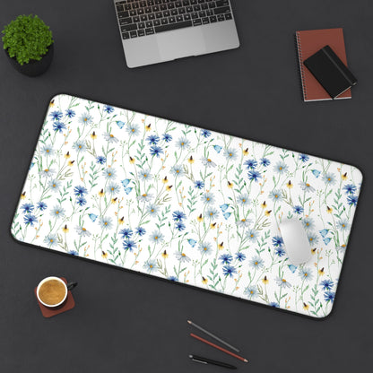 Blue Watercolor Floral Pattern, Non - Slip Desk Mat - EternalAscension