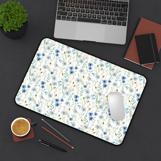 Blue Watercolor Floral Pattern, Non - Slip Desk Mat - EternalAscension