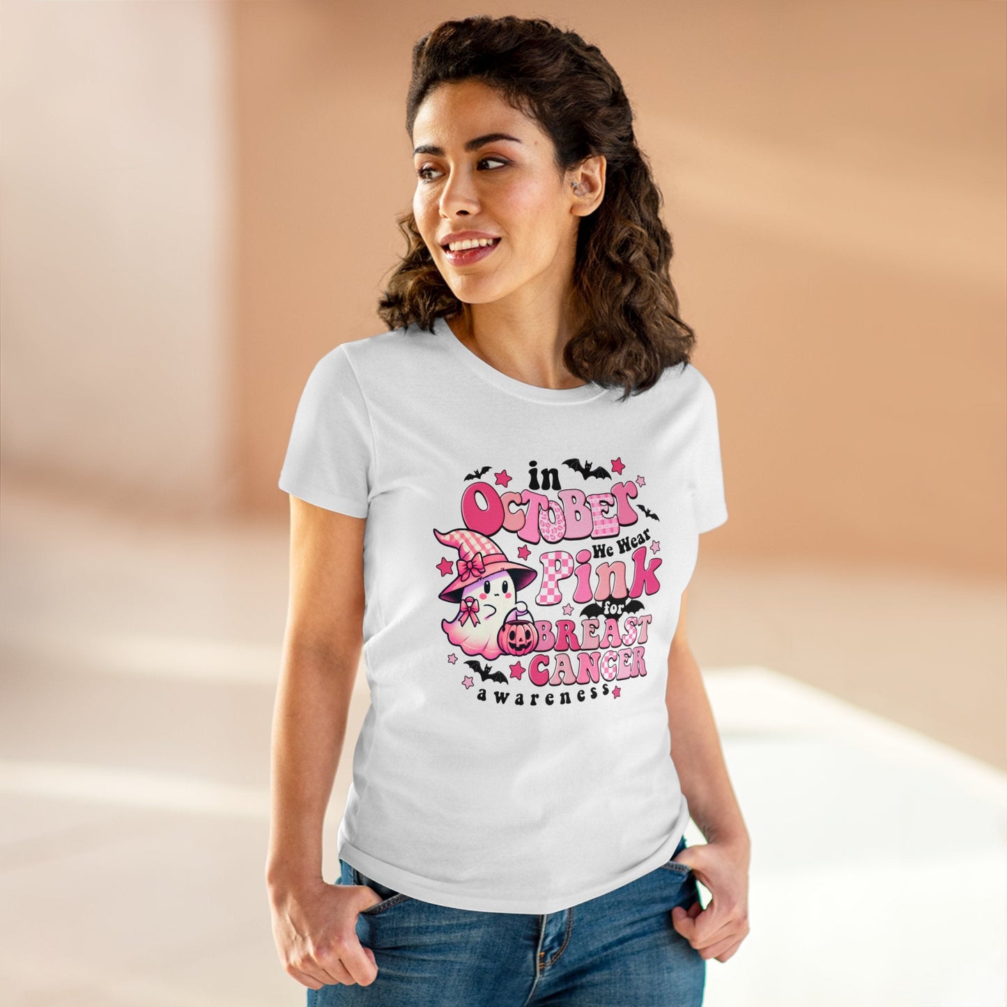 Boo - tiful Pink Ribbon Women's Midweight Cotton Tee - EternalAscension