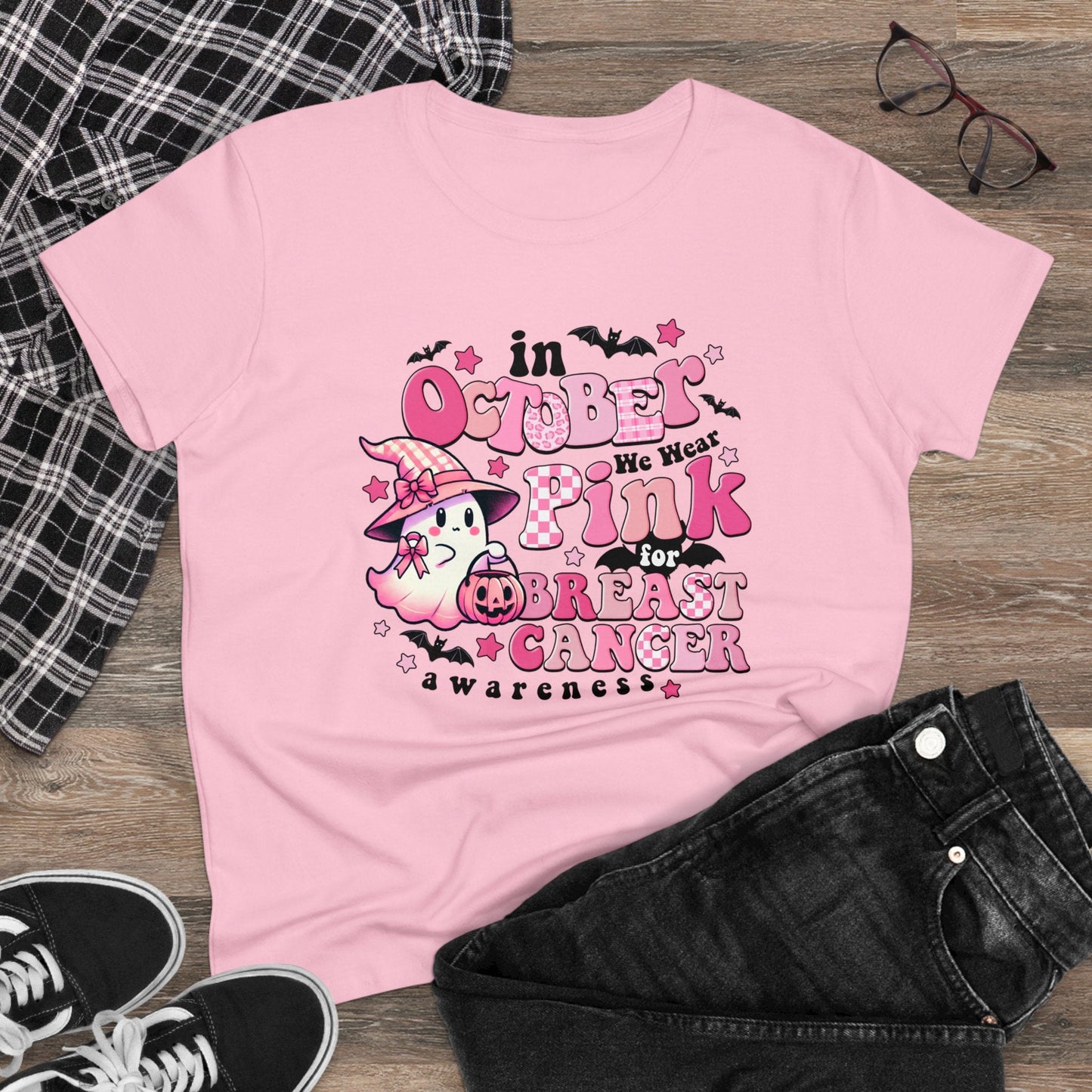 Boo - tiful Pink Ribbon Women's Midweight Cotton Tee - EternalAscension