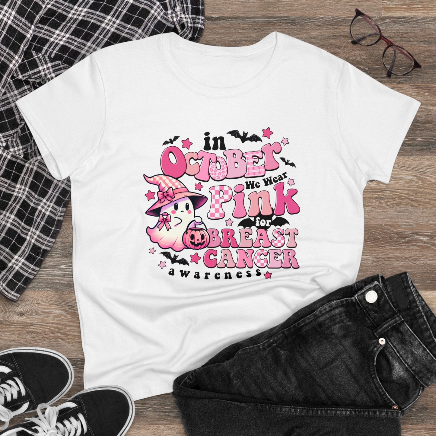 Boo - tiful Pink Ribbon Women's Midweight Cotton Tee - EternalAscension