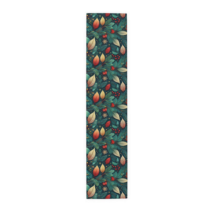 Botanical Bliss Table Runner, Vibrant Leaves Berries Design in Cotton/Poly - Holiday Home Decor, Kitchen Table Setting, Dining Room - EternalAscension