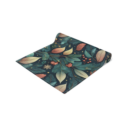 Botanical Bliss Table Runner, Vibrant Leaves Berries Design in Cotton/Poly - Holiday Home Decor, Kitchen Table Setting, Dining Room - EternalAscension