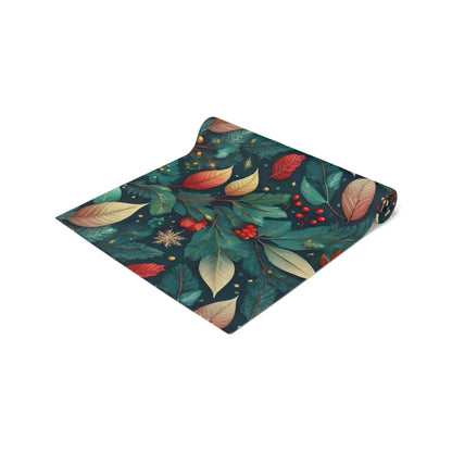 Botanical Bliss Table Runner, Vibrant Leaves Berries Design in Cotton/Poly - Holiday Home Decor, Kitchen Table Setting, Dining Room - EternalAscension