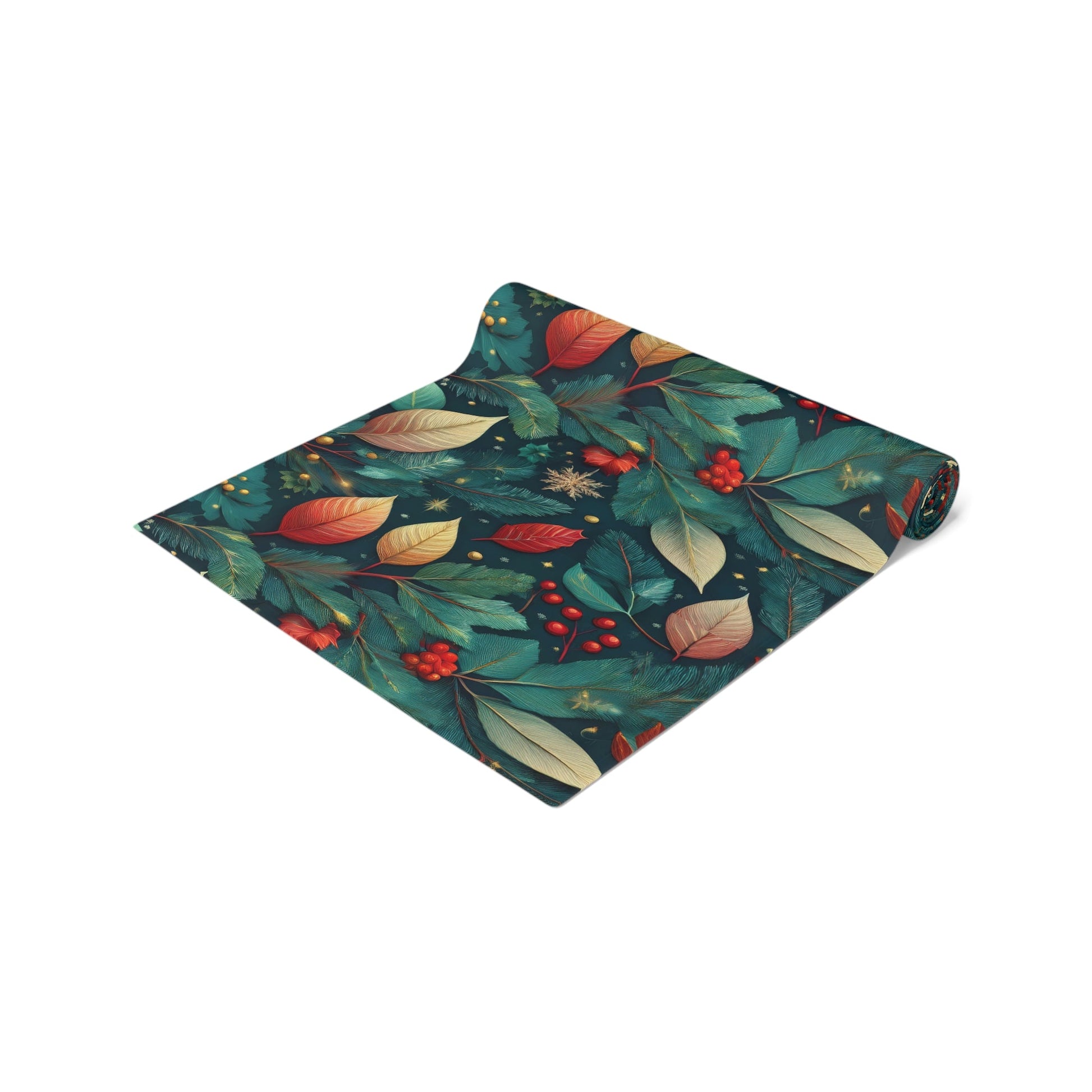 Botanical Bliss Table Runner, Vibrant Leaves Berries Design in Cotton/Poly - Holiday Home Decor, Kitchen Table Setting, Dining Room - EternalAscension