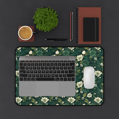 Botanical Desk Mat – Dark Green Floral Pattern - EternalAscension
