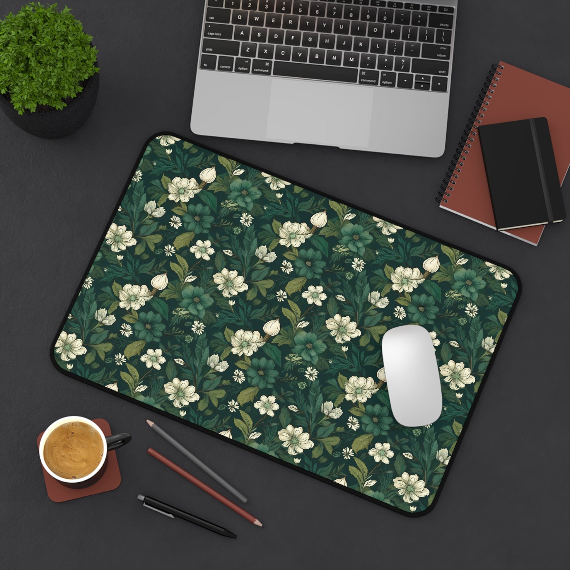 Botanical Desk Mat – Dark Green Floral Pattern - EternalAscension