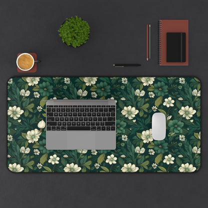 Botanical Desk Mat – Dark Green Floral Pattern - EternalAscension