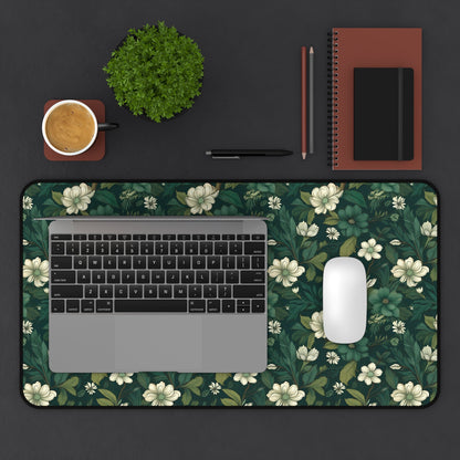 Botanical Desk Mat – Dark Green Floral Pattern - EternalAscension