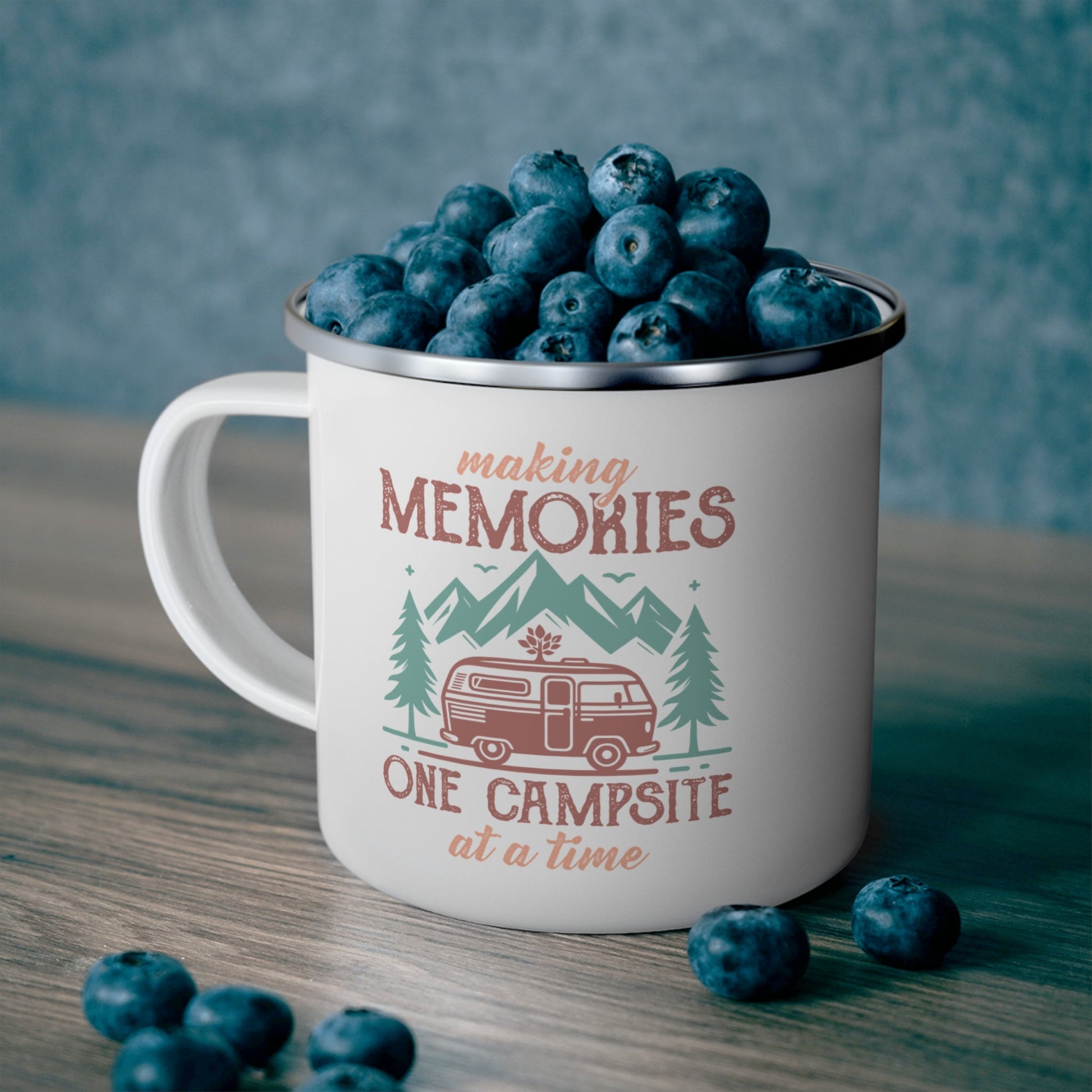 Camping Mug - Retro Vintage Camper Van and Pine Trees Design - EternalAscension