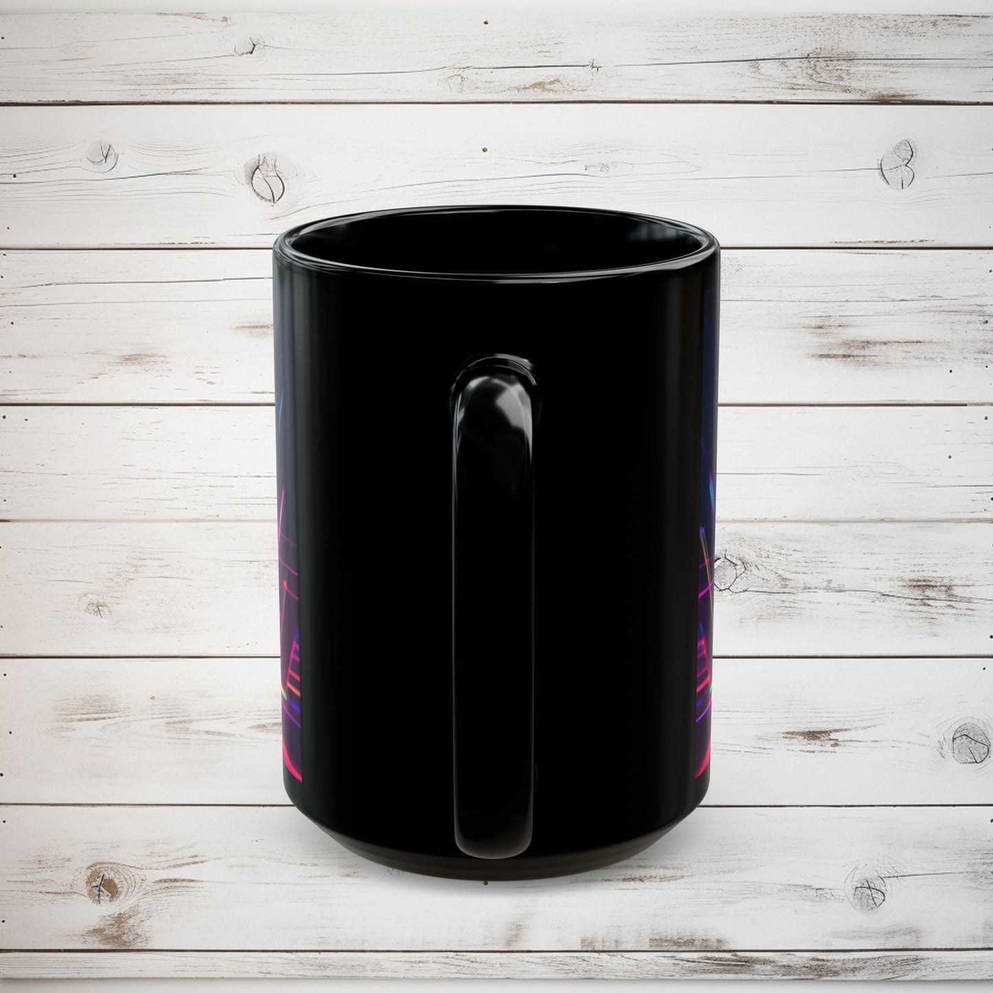 Cat Graphic Black Mug - Cyberpunk Cat Lover Gift, Modern Digital Art Coffee Mug, Neon Night Cat Mug, Abstract Cat Coffee Cup, Surreal Cat - EternalAscension