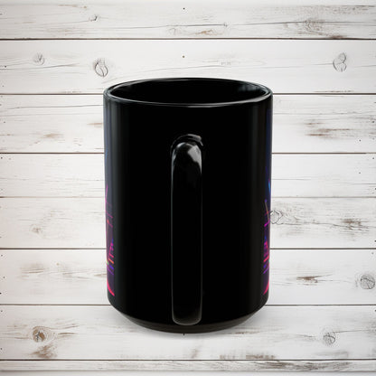Cat Graphic Black Mug - Cyberpunk Cat Lover Gift, Modern Digital Art Coffee Mug, Neon Night Cat Mug, Abstract Cat Coffee Cup, Surreal Cat - EternalAscension