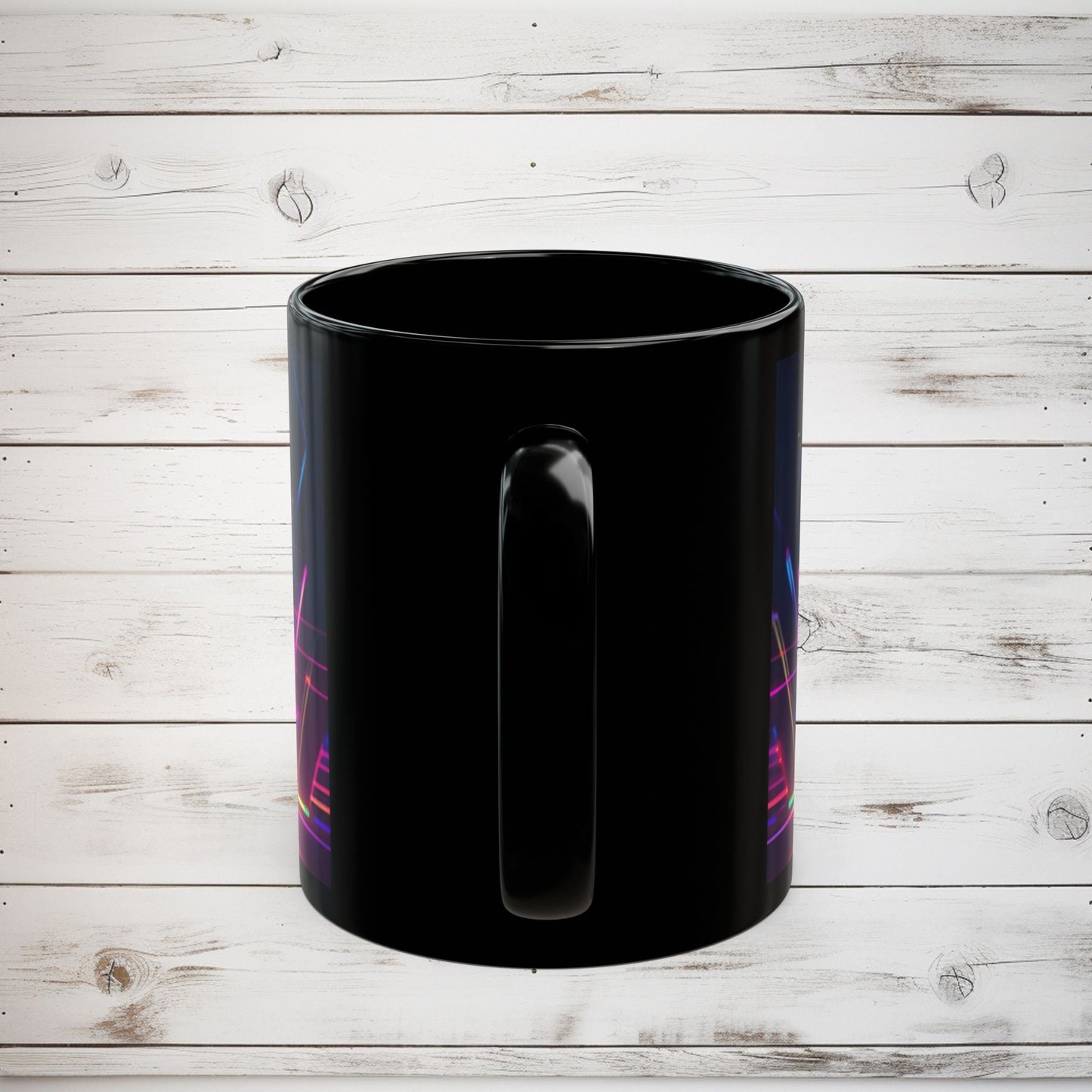 Cat Graphic Black Mug - Cyberpunk Cat Lover Gift, Modern Digital Art Coffee Mug, Neon Night Cat Mug, Abstract Cat Coffee Cup, Surreal Cat - EternalAscension