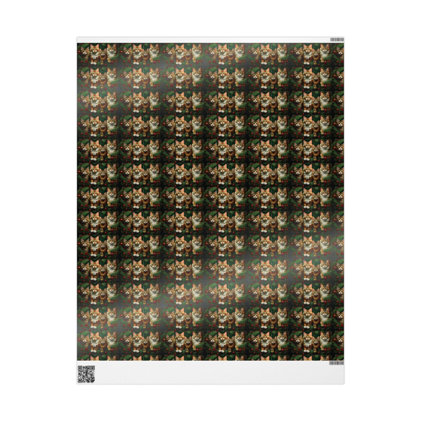 Cat Lover Christmas Wrapping Paper, Holiday Gift Wrap, Custom Cat Print Present Wrap, Festive Pine Branch Bauble Design, Matte Glossy 90gsm - EternalAscension