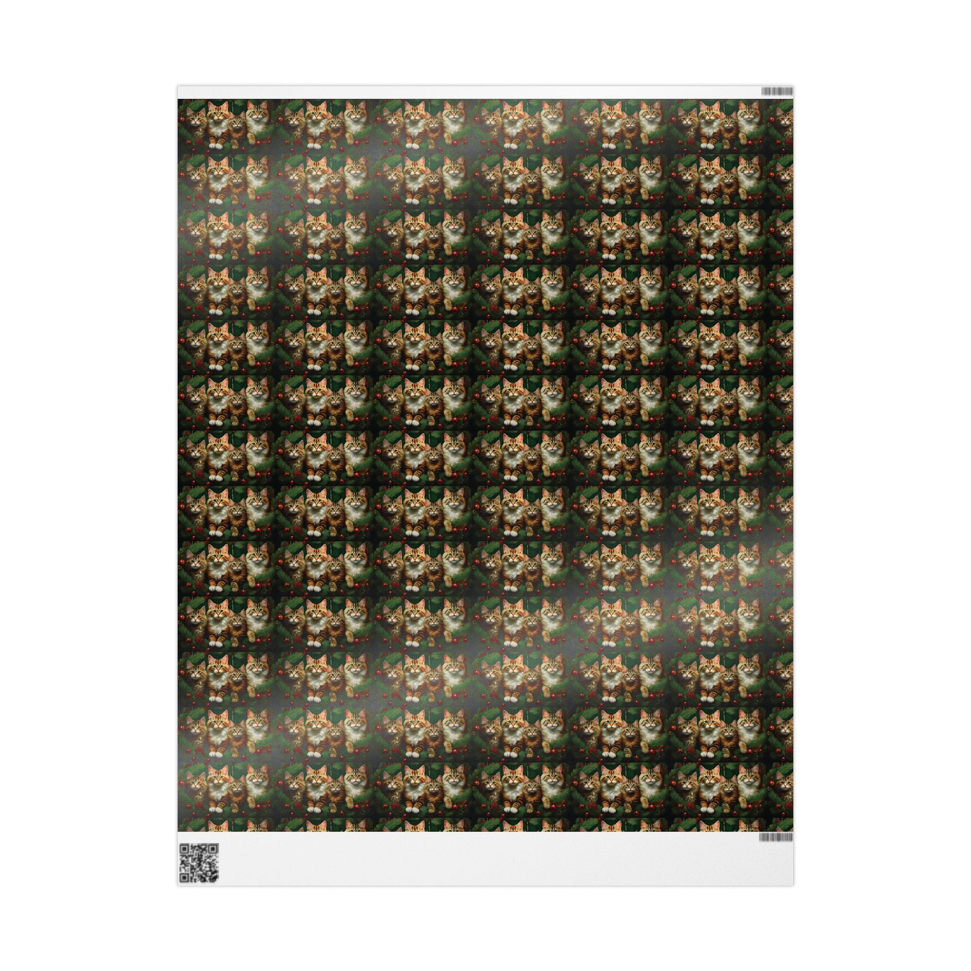 Cat Lover Christmas Wrapping Paper, Holiday Gift Wrap, Custom Cat Print Present Wrap, Festive Pine Branch Bauble Design, Matte Glossy 90gsm - EternalAscension