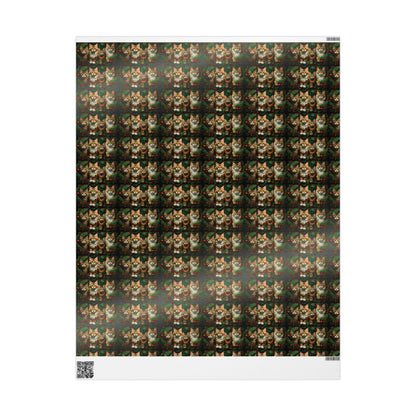 Cat Lover Christmas Wrapping Paper, Holiday Gift Wrap, Custom Cat Print Present Wrap, Festive Pine Branch Bauble Design, Matte Glossy 90gsm - EternalAscension