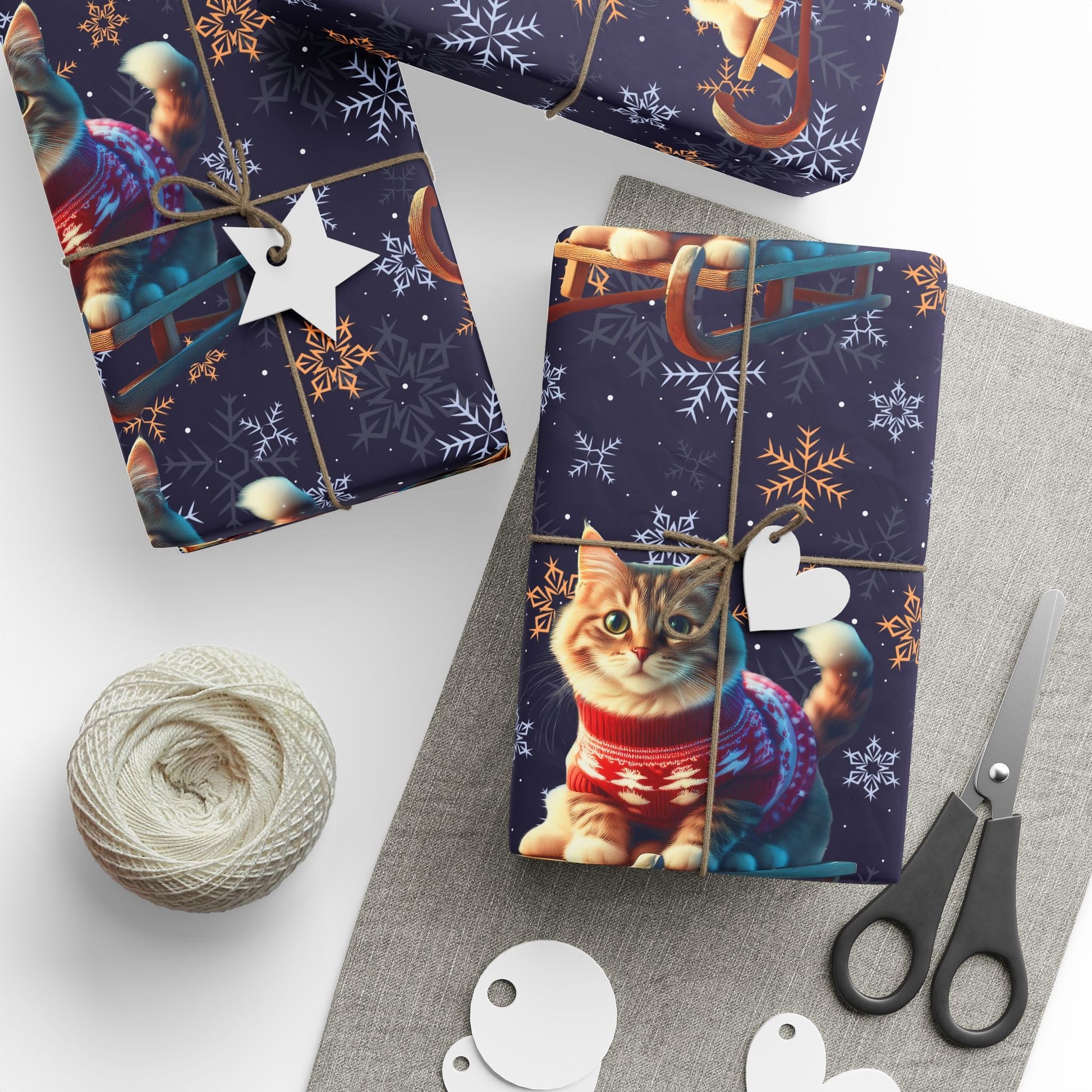 Cat on Sled Wrapping Paper, Holiday Gift Wrap, Christmas Cat Theme, Festive Present Wrap, Winter Magic Packaging, Cat Lover Gift Wrap - EternalAscension