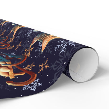 Cat on Sled Wrapping Paper, Holiday Gift Wrap, Christmas Cat Theme, Festive Present Wrap, Winter Magic Packaging, Cat Lover Gift Wrap - EternalAscension
