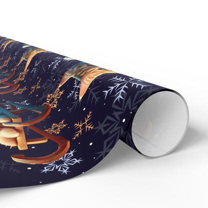 Cat on Sled Wrapping Paper, Holiday Gift Wrap, Christmas Cat Theme, Festive Present Wrap, Winter Magic Packaging, Cat Lover Gift Wrap - EternalAscension