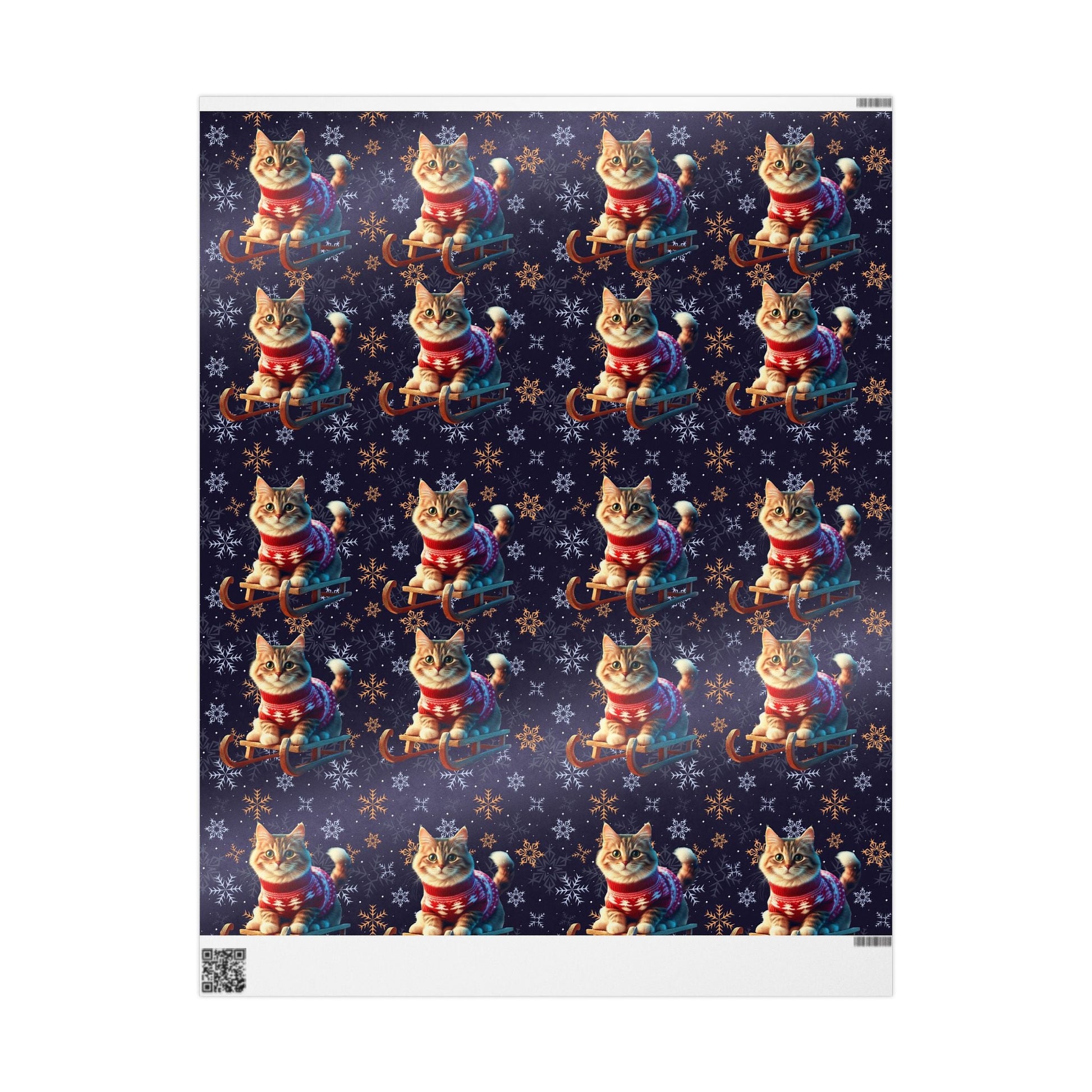 Cat on Sled Wrapping Paper, Holiday Gift Wrap, Christmas Cat Theme, Festive Present Wrap, Winter Magic Packaging, Cat Lover Gift Wrap - EternalAscension