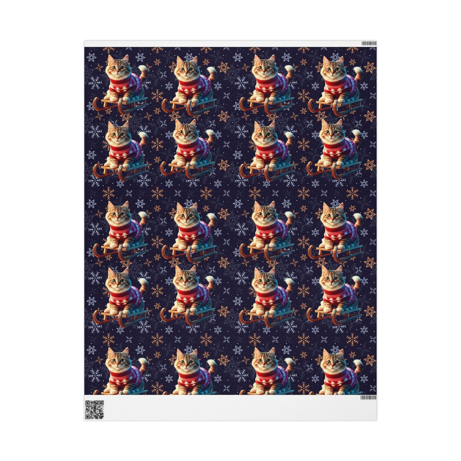 Cat on Sled Wrapping Paper, Holiday Gift Wrap, Christmas Cat Theme, Festive Present Wrap, Winter Magic Packaging, Cat Lover Gift Wrap - EternalAscension