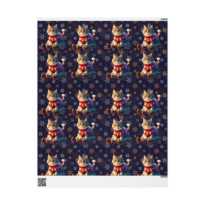 Cat on Sled Wrapping Paper, Holiday Gift Wrap, Christmas Cat Theme, Festive Present Wrap, Winter Magic Packaging, Cat Lover Gift Wrap - EternalAscension