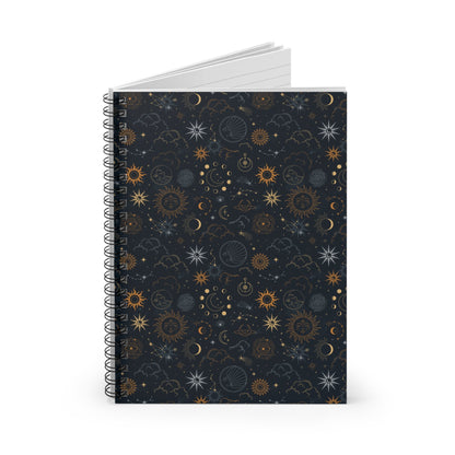Celestial Notebook - Ruled Line Journal with Sun, Moon, Stars, and Mystical Elements - EternalAscension