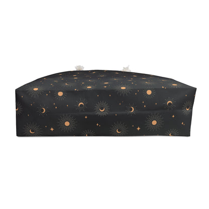 Celestial Tote Bag, Sun Moon Star Pattern, Weekend Travel Bag - EternalAscension