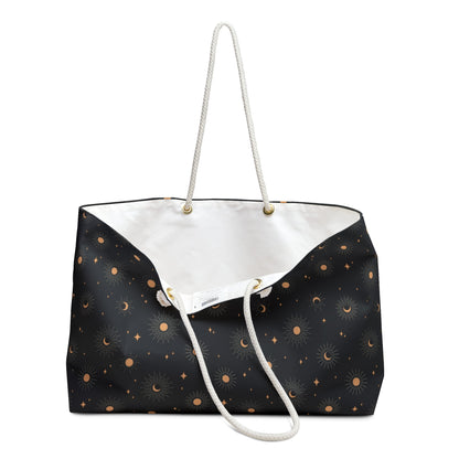 Celestial Tote Bag, Sun Moon Star Pattern, Weekend Travel Bag - EternalAscension