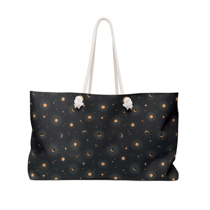 Celestial Tote Bag, Sun Moon Star Pattern, Weekend Travel Bag - EternalAscension
