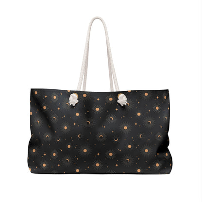 Celestial Tote Bag, Sun Moon Star Pattern, Weekend Travel Bag - EternalAscension