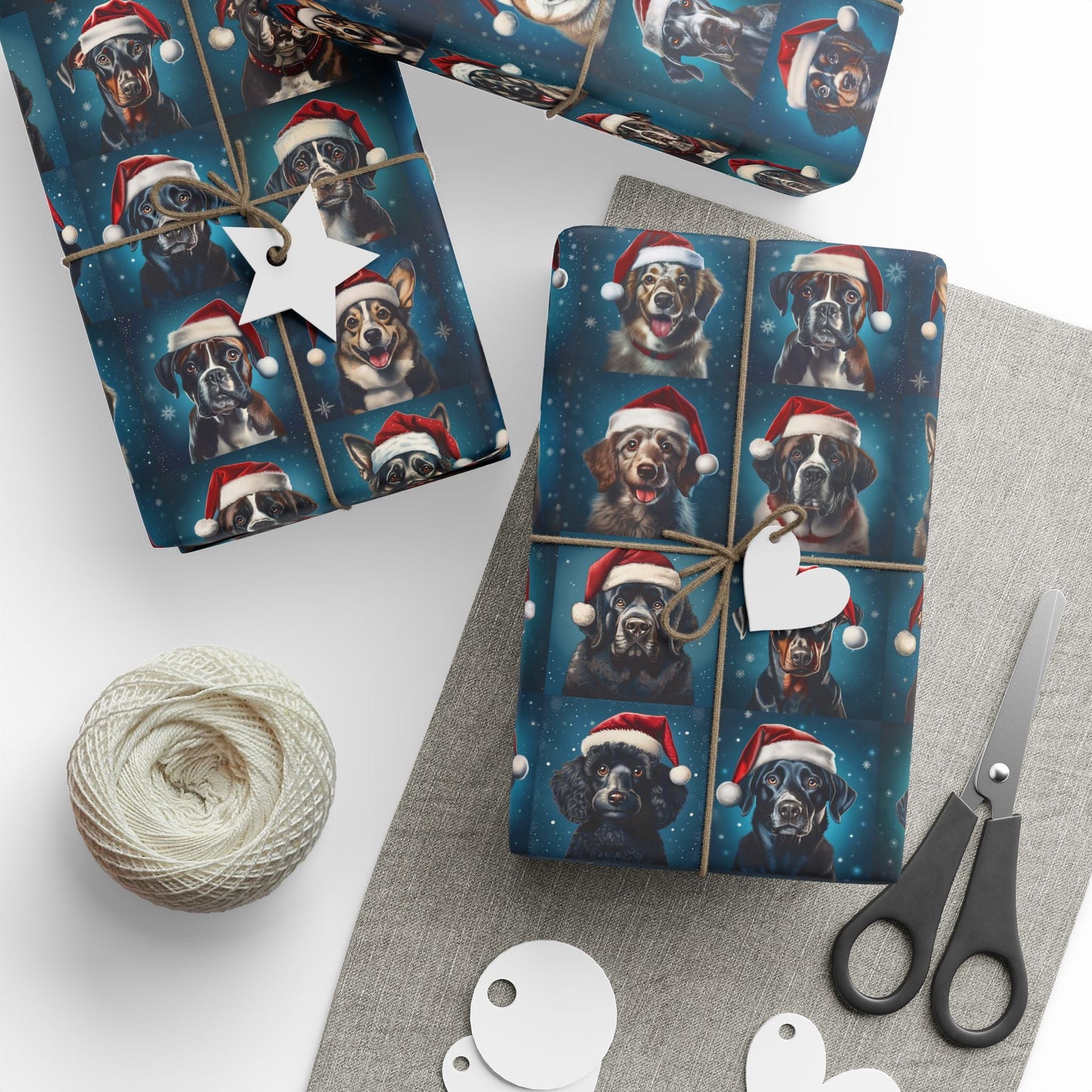 Christmas Dog Wrapping Papers, Santa Hat Holiday Gift Wrap, Dog Breed Pattern, Festive Canine Theme, Pet Lover Presents, Custom Printing - EternalAscension
