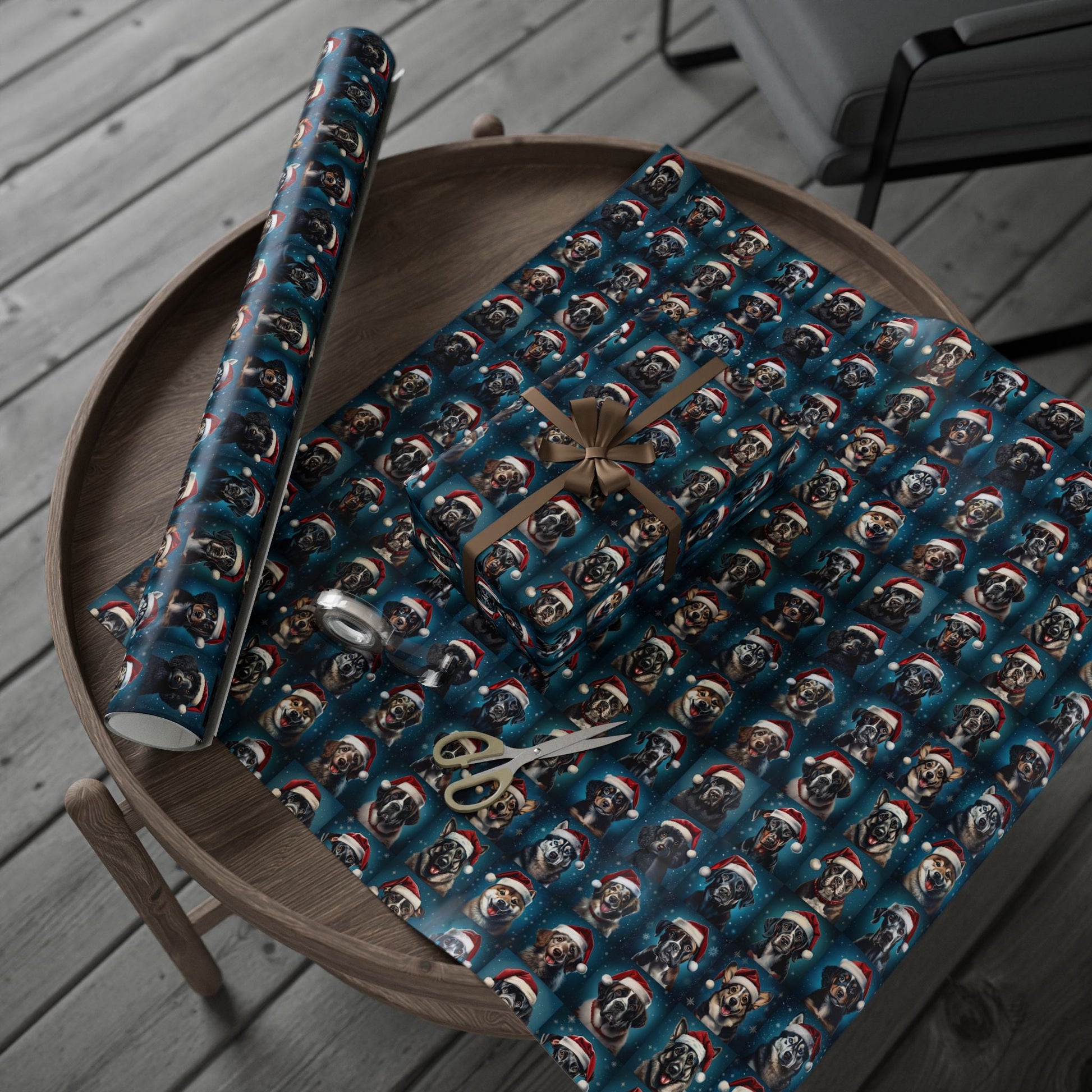 Christmas Dog Wrapping Papers, Santa Hat Holiday Gift Wrap, Dog Breed Pattern, Festive Canine Theme, Pet Lover Presents, Custom Printing - EternalAscension
