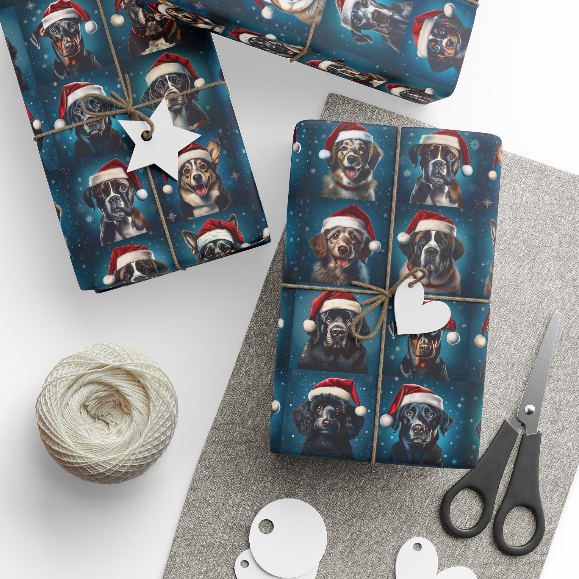 Christmas Dog Wrapping Papers, Santa Hat Holiday Gift Wrap, Dog Breed Pattern, Festive Canine Theme, Pet Lover Presents, Custom Printing - EternalAscension