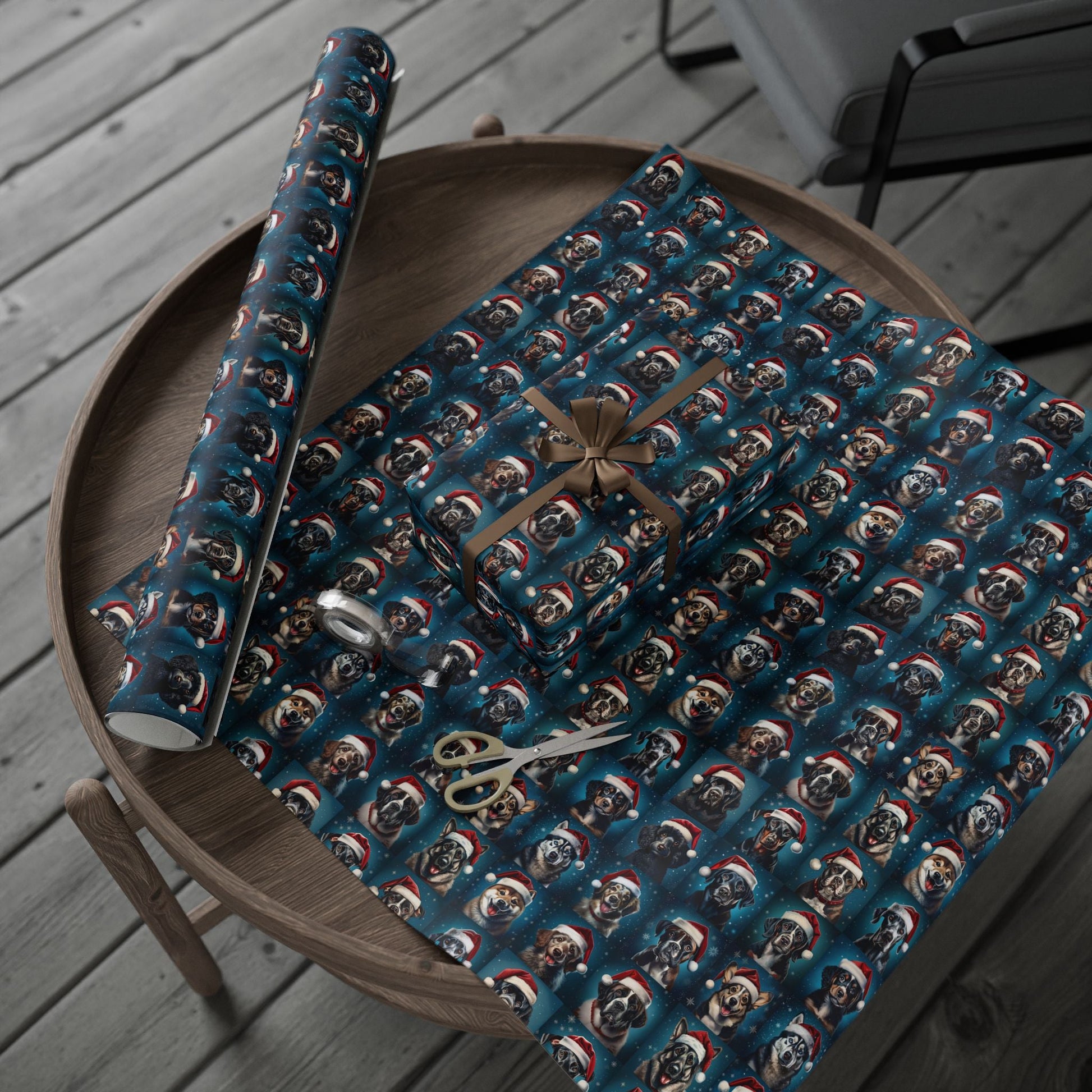 Christmas Dog Wrapping Papers, Santa Hat Holiday Gift Wrap, Dog Breed Pattern, Festive Canine Theme, Pet Lover Presents, Custom Printing - EternalAscension