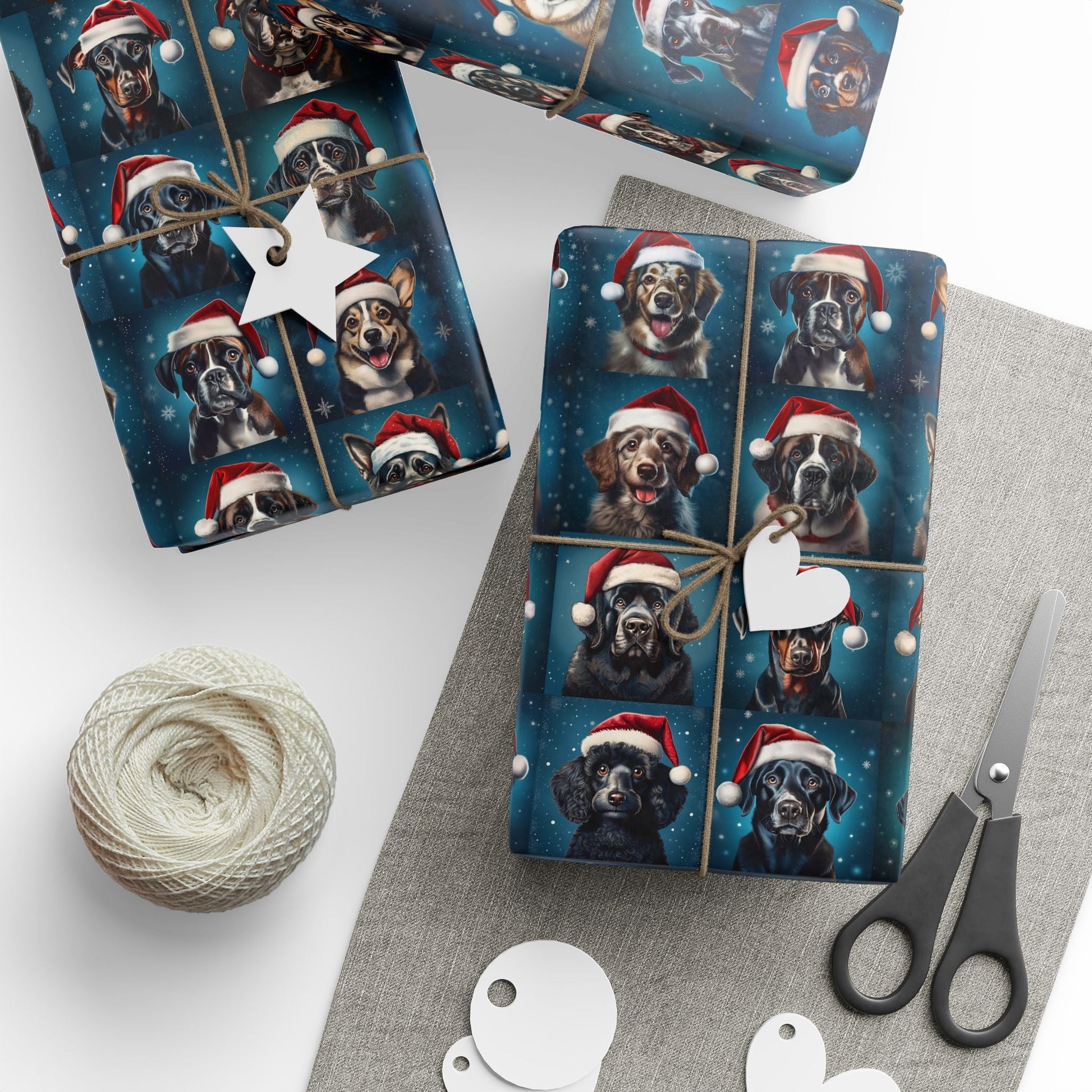 Christmas Dog Wrapping Papers, Santa Hat Holiday Gift Wrap, Dog Breed Pattern, Festive Canine Theme, Pet Lover Presents, Custom Printing - EternalAscension