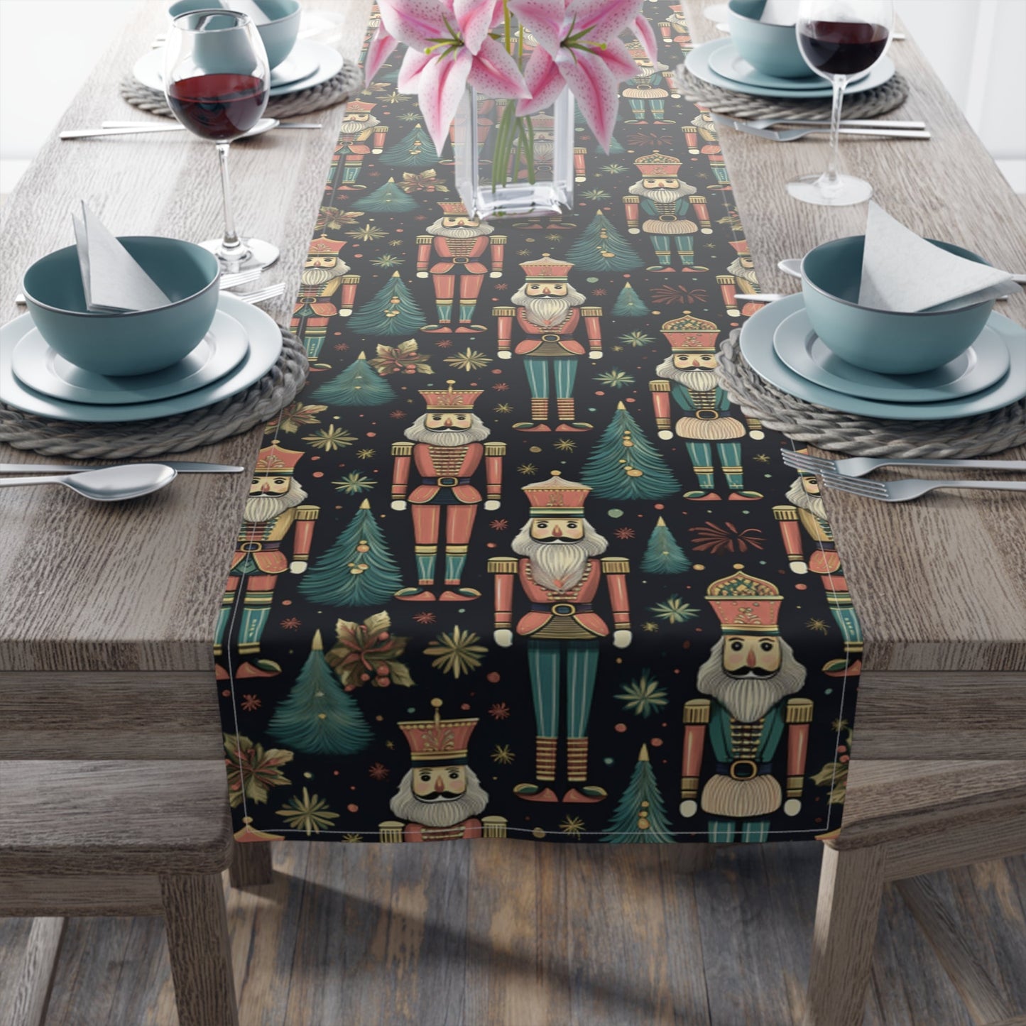 Christmas Nutcrackers Table Runner, Festive Cotton Poly Holiday Decor, Xmas Dinner Decoration, Kitchen Table Linens, Dining Room Centerpiece - EternalAscension