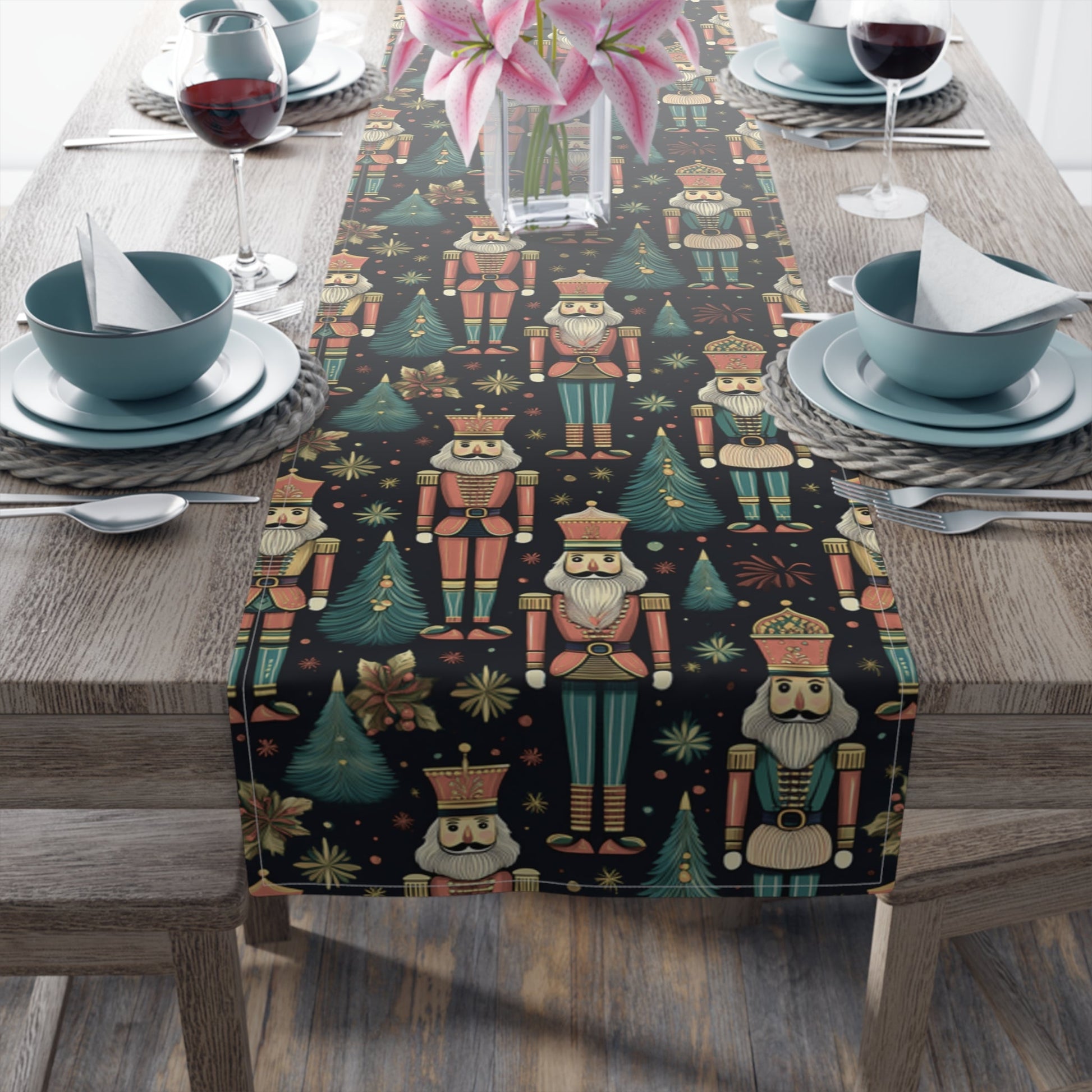 Christmas Nutcrackers Table Runner, Festive Cotton Poly Holiday Decor, Xmas Dinner Decoration, Kitchen Table Linens, Dining Room Centerpiece - EternalAscension