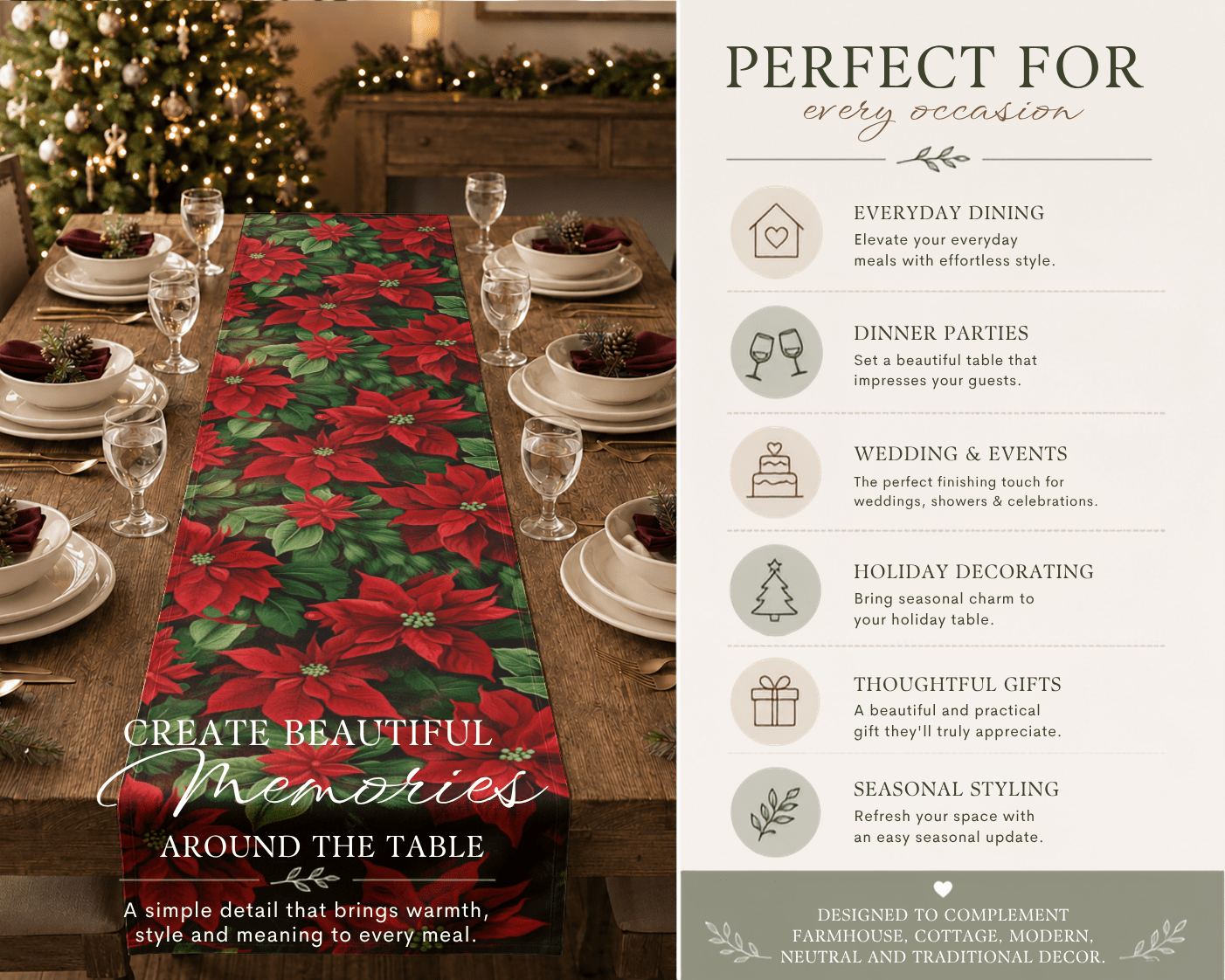 Christmas Poinsettia Table Runner - EternalAscension