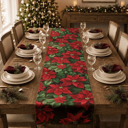Christmas Poinsettia Table Runner - EternalAscension