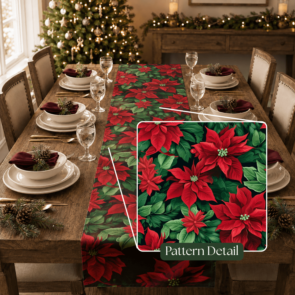 Christmas Poinsettia Table Runner - EternalAscension
