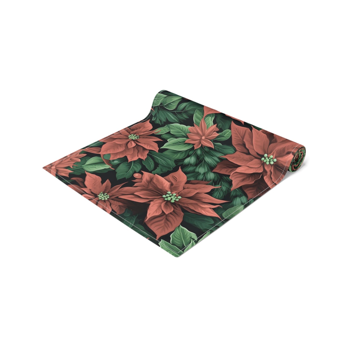 Christmas Poinsettia Table Runner, Festive Holiday Decor, Elegant Red Floral Design, Cotton Poly Blend, Dining Table Centerpiece, Seasonal - EternalAscension