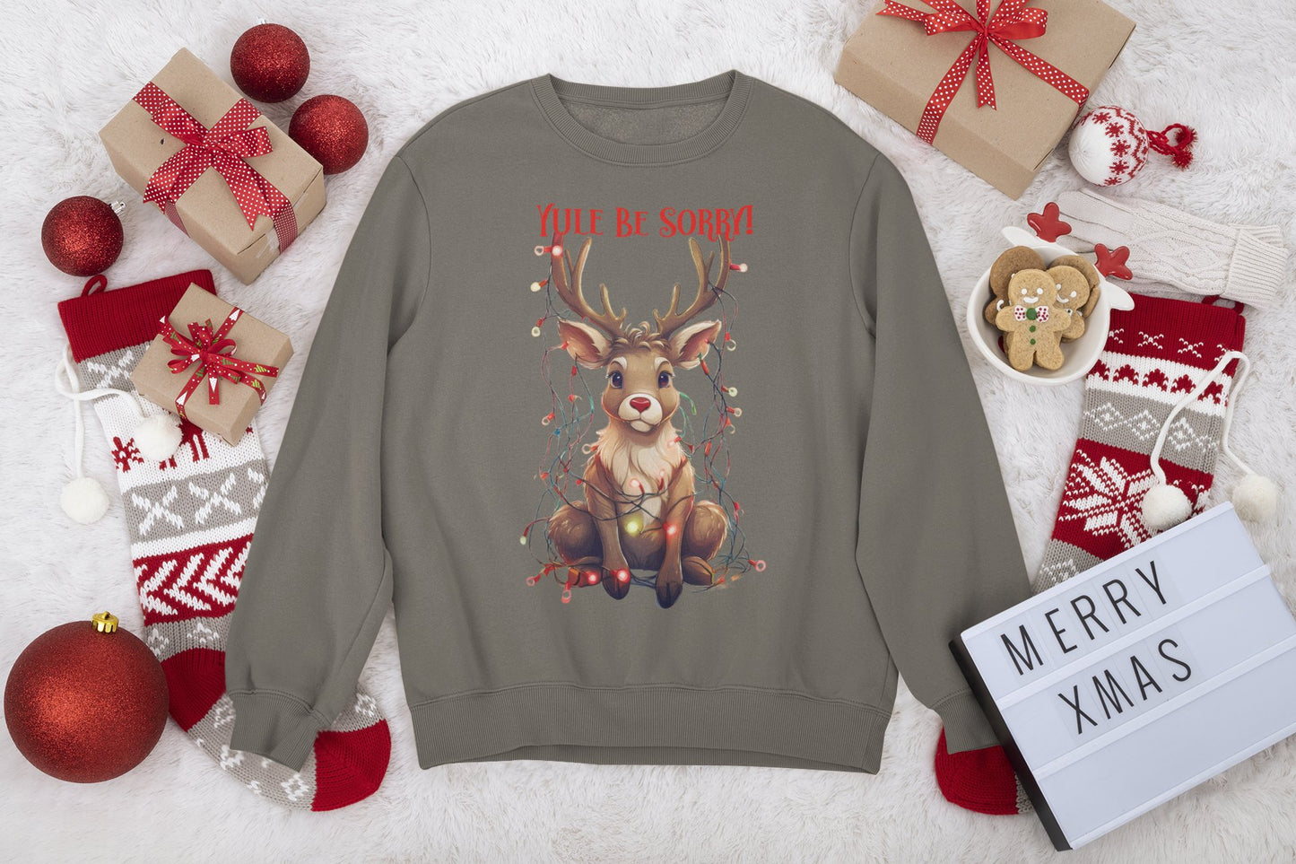 Christmas Reindeer Sweatshirt, Yule Be Sorry Cartoon Funny Holiday Jumper, Festive Cheer Winter Pullover, Unisex Garment - Dyed Sweater, Xmas - EternalAscension