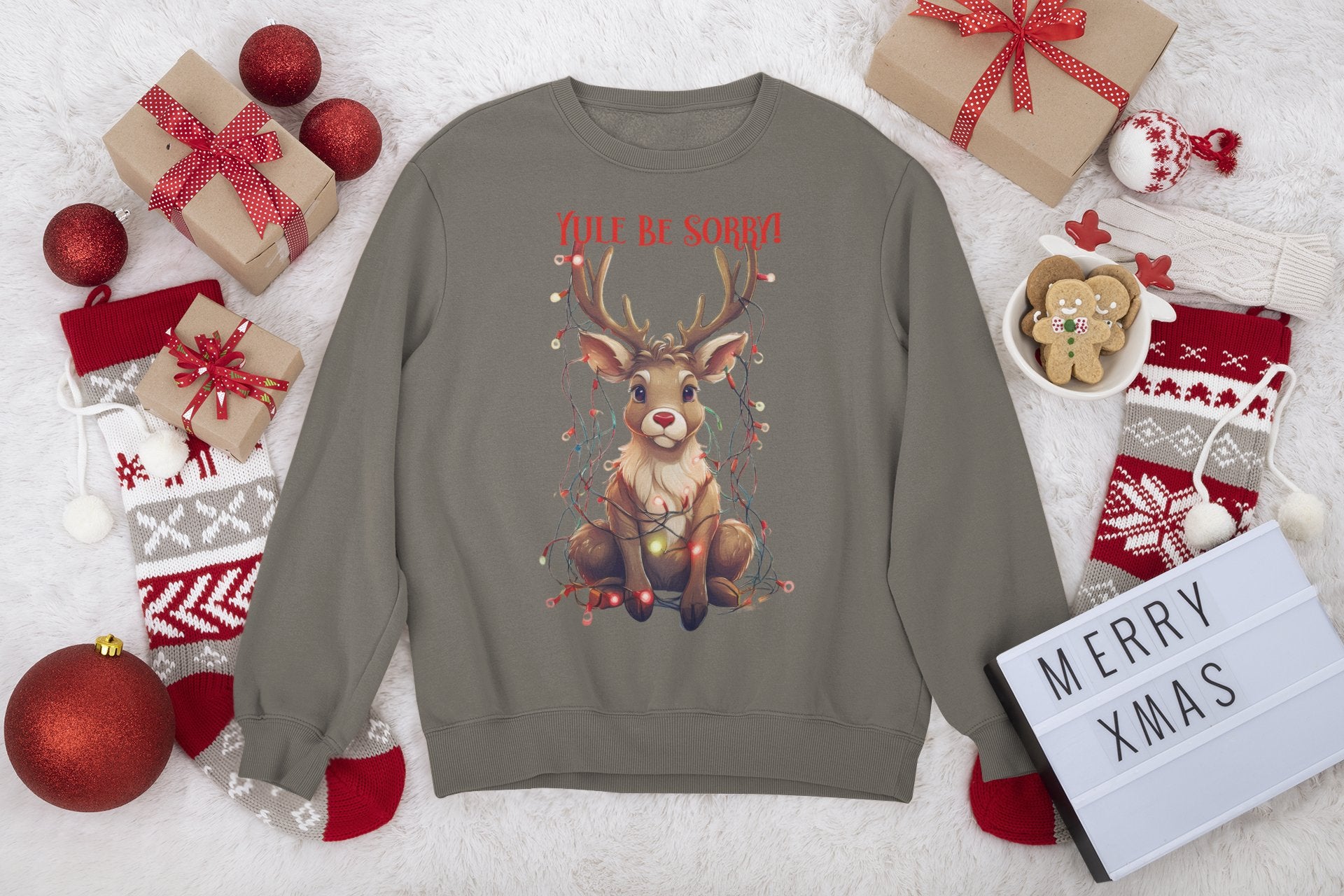 Christmas Reindeer Sweatshirt, Yule Be Sorry Cartoon Funny Holiday Jumper, Festive Cheer Winter Pullover, Unisex Garment - Dyed Sweater, Xmas - EternalAscension