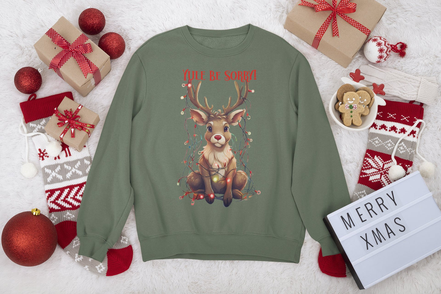 Christmas Reindeer Sweatshirt, Yule Be Sorry Cartoon Funny Holiday Jumper, Festive Cheer Winter Pullover, Unisex Garment - Dyed Sweater, Xmas - EternalAscension