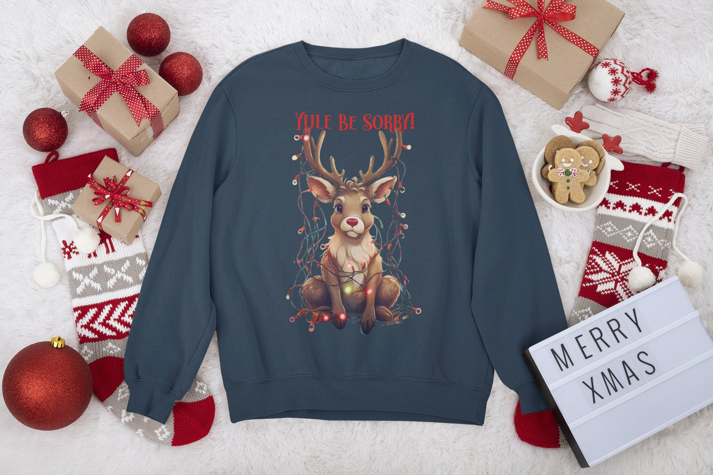 Christmas Reindeer Sweatshirt, Yule Be Sorry Cartoon Funny Holiday Jumper, Festive Cheer Winter Pullover, Unisex Garment - Dyed Sweater, Xmas - EternalAscension