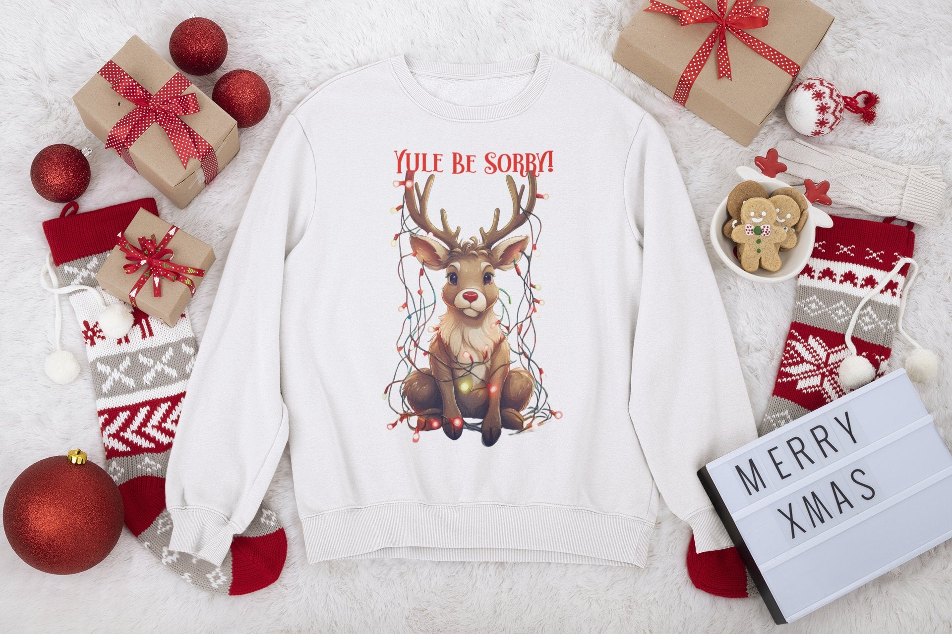 Christmas Reindeer Sweatshirt, Yule Be Sorry Cartoon Funny Holiday Jumper, Festive Cheer Winter Pullover, Unisex Garment - Dyed Sweater, Xmas - EternalAscension