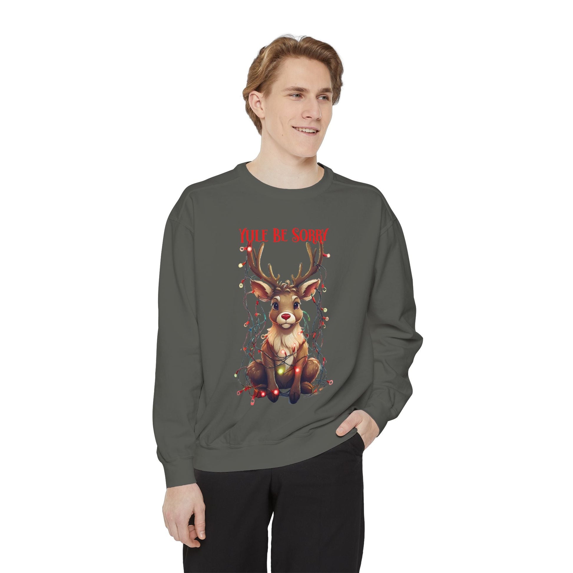Christmas Reindeer Sweatshirt, Yule Be Sorry Cartoon Funny Holiday Jumper, Festive Cheer Winter Pullover, Unisex Garment - Dyed Sweater, Xmas - EternalAscension