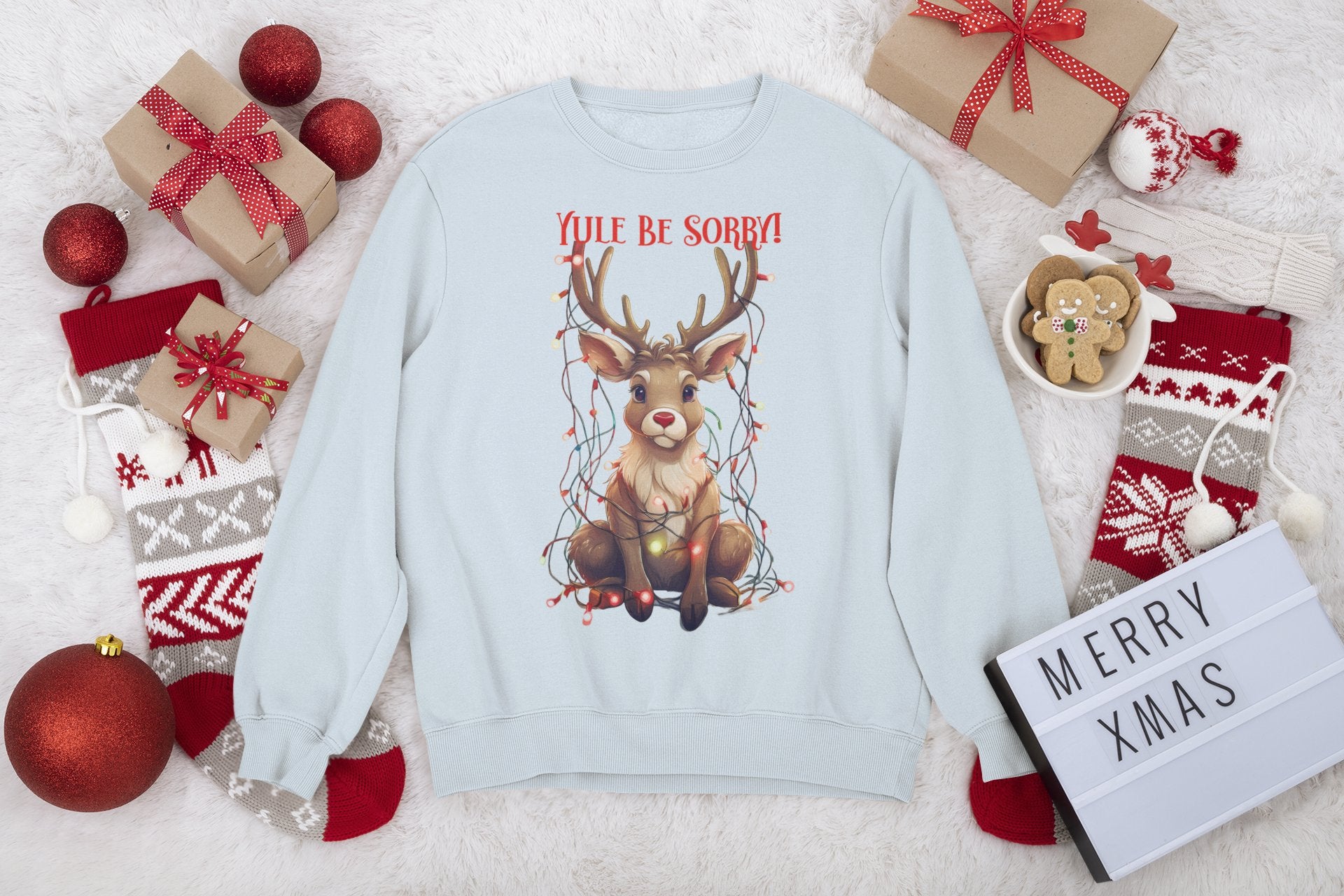 Christmas Reindeer Sweatshirt, Yule Be Sorry Cartoon Funny Holiday Jumper, Festive Cheer Winter Pullover, Unisex Garment - Dyed Sweater, Xmas - EternalAscension