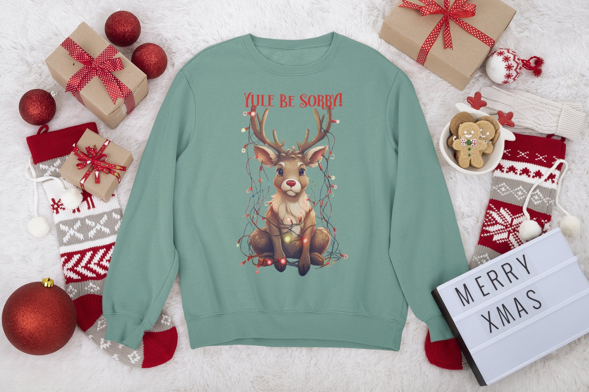 Christmas Reindeer Sweatshirt, Yule Be Sorry Cartoon Funny Holiday Jumper, Festive Cheer Winter Pullover, Unisex Garment - Dyed Sweater, Xmas - EternalAscension